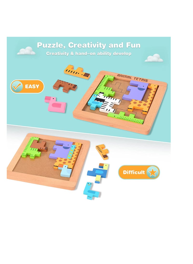 Wooden Toddler Puzzles Toys Animal Beechwood Building Blocks Montessori Educational Toys for Toddler 3+ Years Shape Matching 3D Wooden Puzzle - Image 4